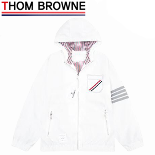 THOM BROWNE-08292 톰 브라운 화이트 스트라이프 장식 바람막이 후드 재킷 남성용