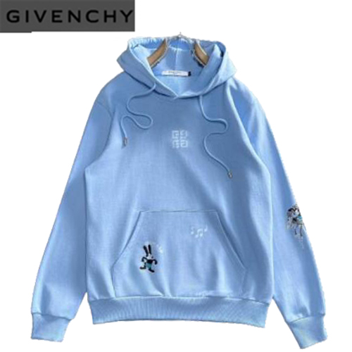 GIVENCHY-011510 지방시 라이트 블루 프린트 장식 후드 티셔츠 남여공용