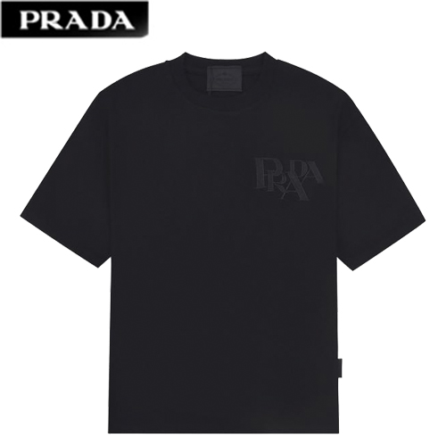 PRAD*-030810 프라다 블랙 PRADA 아플리케 장식 티셔츠 남여공용