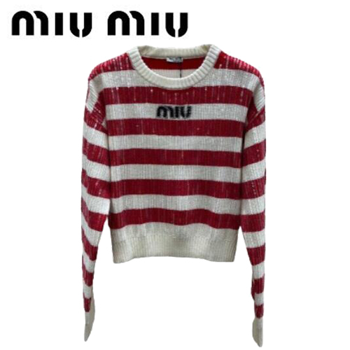 MIUMIU-012110 미우미우 화이트/레드 스트라이프 스웨터 여성용