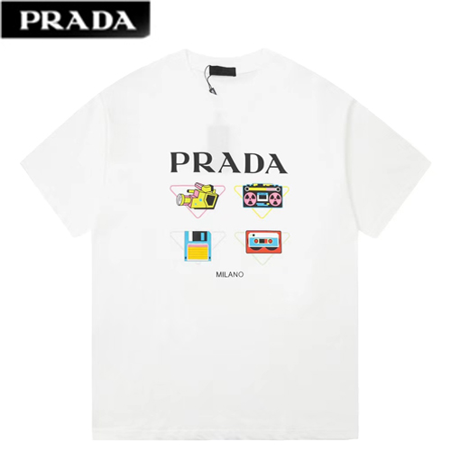 PRADA-07299 프라다 화이트 프린트 장식 티셔츠 남여공용