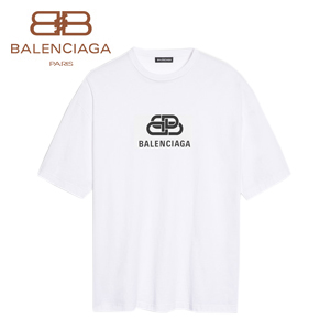 BALENCIAGA-570803 발렌시아가 화이트 코튼 BB 로고 프린트 티셔츠