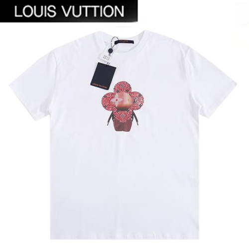 LOUIS VUITT**-031010 루이비통 화이트 코튼 프린트 장식 티셔츠 남여공용
