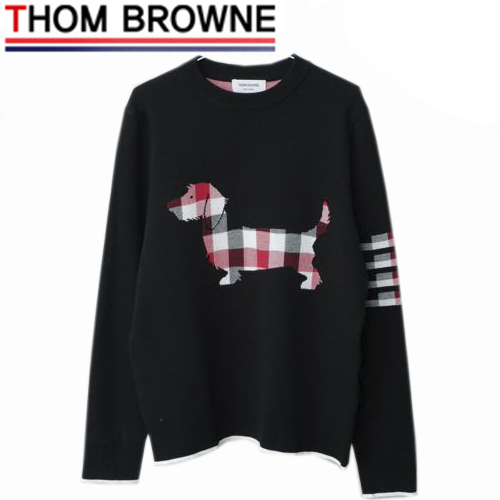 THOM BROWNE-111211 톰 브라운 블랙 니트 코튼 체크 무늬 디테일 스웨터 남여공용