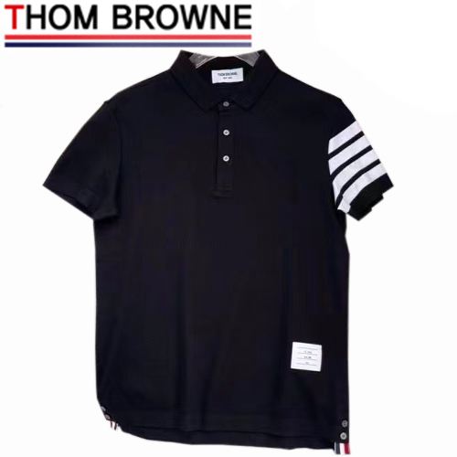 THOM BROW**-031910 톰 브라운 블랙 스트라이프 장식 폴로 티셔츠 남성용