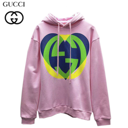 GUCCI-09018 구찌 핑크 인터로킹 G 하트 프린트 장식 후드 티셔츠 남여공용