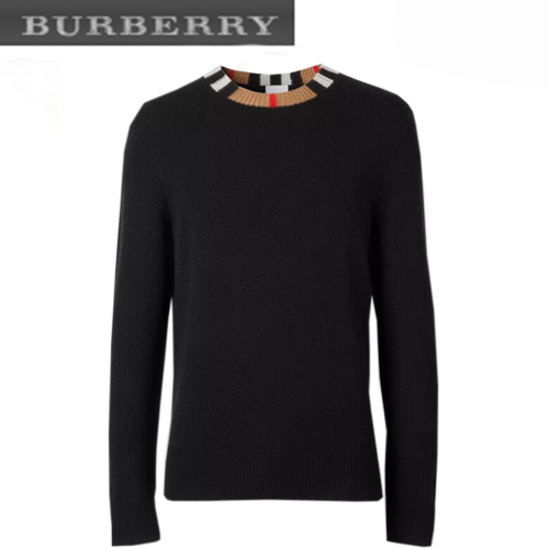 BURBERRY-80234611 버버리 블랙 아이콘 스트라이프 트리밍 캐시미어 스웨터