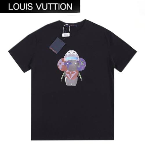 LOUIS VUITT**-031011 루이비통 블랙 코튼 프린트 장식 티셔츠 남여공용