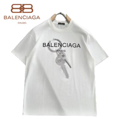 BALENCIAGA-041212 발렌시아가 화이트 프린트 장식 티셔츠 남성용