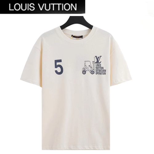 LOUIS VUITT**-030812 루이비통 아이보리 프린트 장식 티셔츠 남여공용