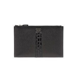 [스페셜오더]PRADA-2NG005 프라다 사피아노 가죽 이그조틱 인타르시아 장식 블랙 클러치