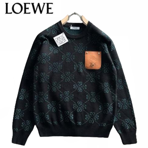 LOEWE-010412 로에베 블랙 가죽 패치 장식 스웨터 남성용