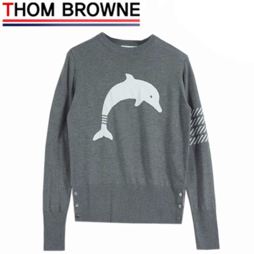 THOM BROWNE-10157 톰 브라운 그레이 캐시미어 프린트 장식 스웨터 남여공용