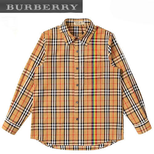 BURBERRY-04073 버버리 베이지 무지개색 디테일 체크 무늬 셔츠 남여공용
