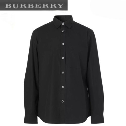 BURBERRY-80288761 버버리 블랙 슬림핏 스트레치 코튼 포플린 셔츠