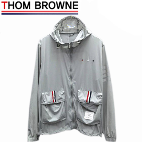 THOM BROWNE-081113 톰 브라운 그레이 스트라이프 장식 바람막이 후드 재킷 남성용
