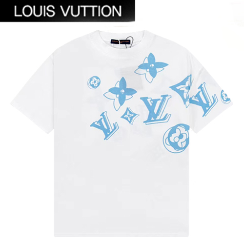 LOUIS VUITTON-06011 루이비통 화이트 모노그램 프린트 장식 티셔츠 남여공용