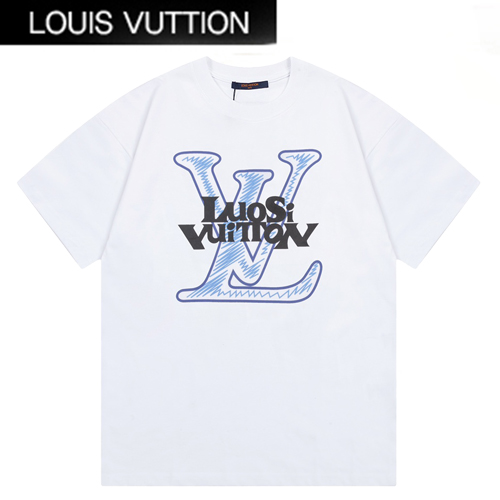 LOUIS VUITTON-042014 루이비통 화이트 LV 시그니처 프린트 장식 티셔츠 남여공용