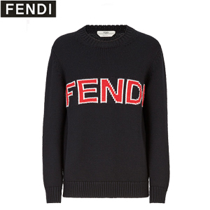 FENDI-FAE137 펜디 블랙  울 FENDI 레터링 인셋 스웨터