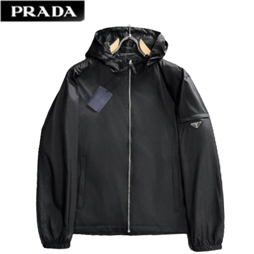 PRADA-04069 프라다 블랙 트라이앵글 로고 바람막이 후드 재킷 남성용