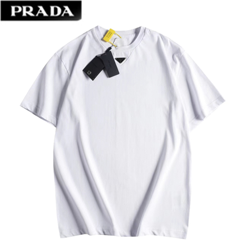 PRADA-041714 프라다 화이트 트라이앵글 로고 티셔츠 남여공용