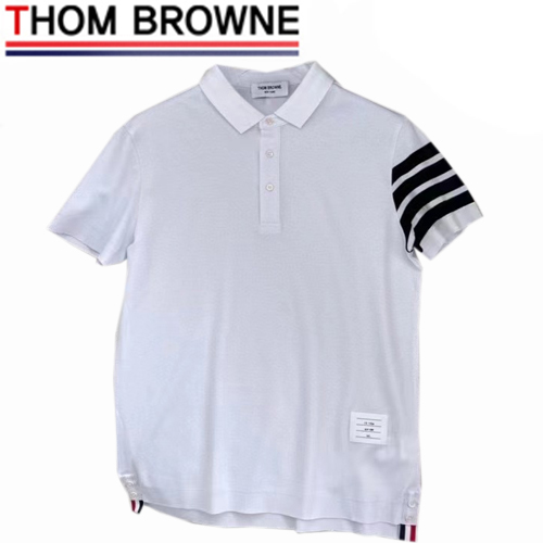 THOM BROW**-031913 톰 브라운 화이트 스트라이프 장식 폴로 티셔츠 남성용