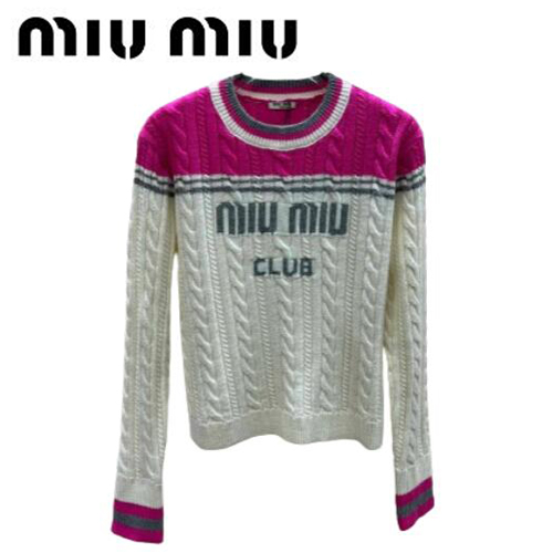 MIUMIU-011015 미우미우 화이트/핫핑크 니트 코튼 스웨터 여성용