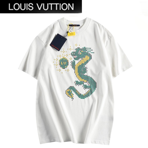LOUIS VUITTON-041715 루이비통 화이트 드래곤 프린트 장식 티셔츠 남여공용