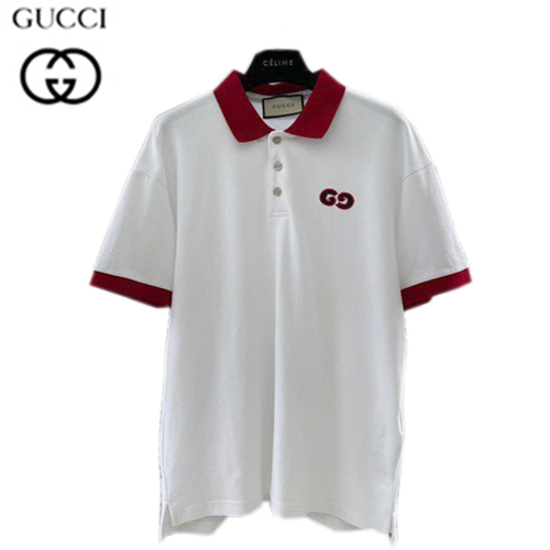 GUCCI-062415 구찌 화이트 더블 G 아플리케 디테일 폴로 티셔츠 남성용
