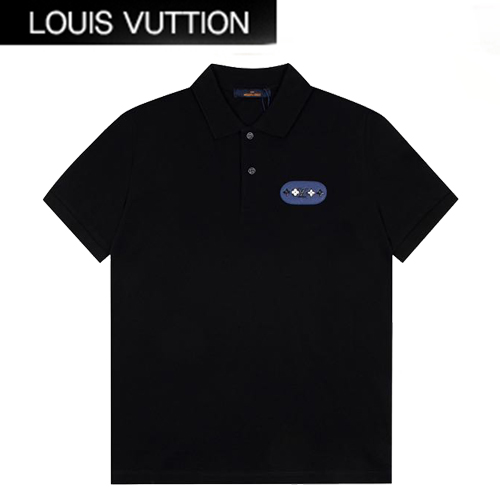 LOUIS VUITTON-060815 루이비통 블랙 모노그램 플라워 패치 장식 폴로 티셔츠 남성용