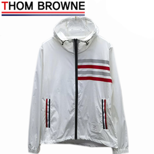 THOM BROWNE-081115 톰 브라운 화이트 스트라이프 장식 바람막이 후드 재킷 남성용