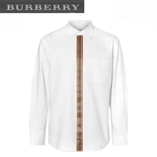 BURBERRY-80154361 버버리 화이트 아이콘 스트라이프 디테일 스트레치 코튼 포플린 셔츠