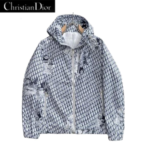 DIOR-040316 디올 화이트/블루 Dior Oblique 바람막이 후드 재킷 남성용