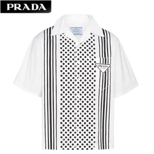 PRADA-072615 프라다 화이트 프린트 장식 셔츠 남여공용