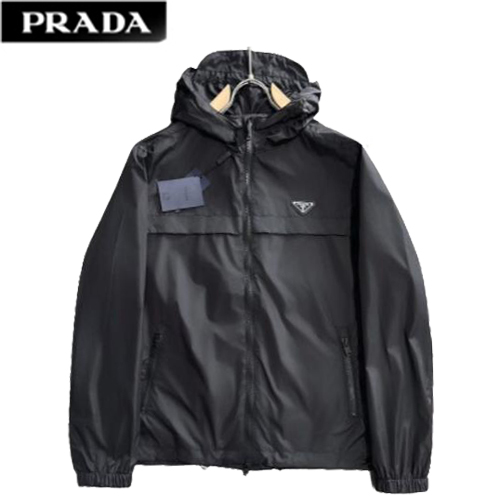 PRADA-040611 프라다 블랙 트라이앵글 로고 바람막이 후드 재킷 남성용
