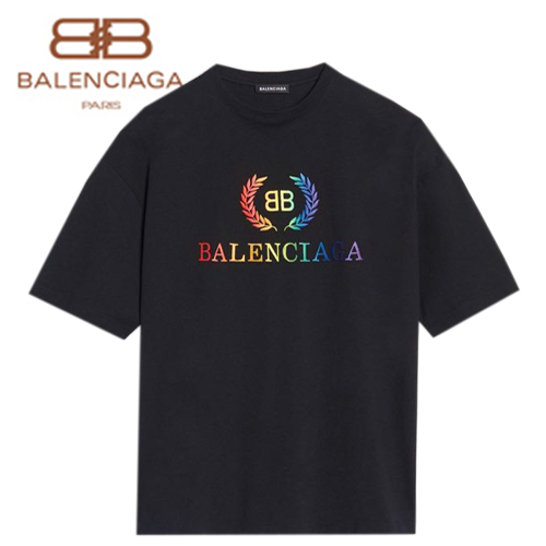 BALENCIAGA-08011 발렌시아가 블랙 코튼 프린트 장식 티셔츠 남여공용