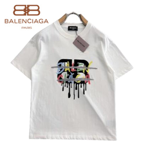 BALENCIAGA-031417 발렌시아가 화이트 프린트 장식 티셔츠 남성용