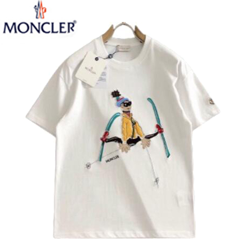 MONCLER-041117 몽클레어 화이트 아플리케 장식 티셔츠 남성용
