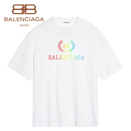 BALENCIAGA-08012 발렌시아가 화이트 코튼 프린트 장식 티셔츠 남여공용