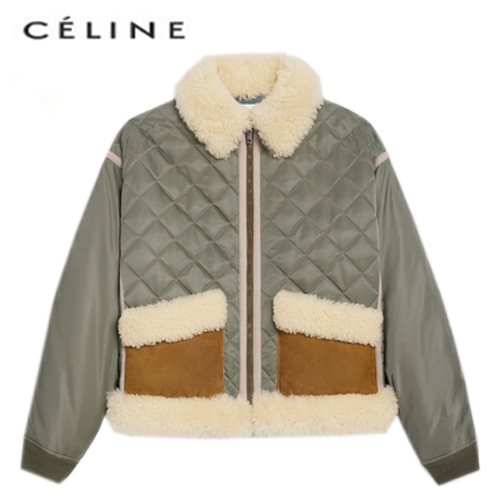 CELINE-2W48439 셀린느 올리브 나일론 시어링 봄버 쟈켓 여성용