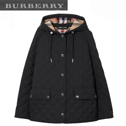BURBERRY-80627551 버버리 블랙 다이아몬드 퀼팅 체온조절 후드 재킷 여성용