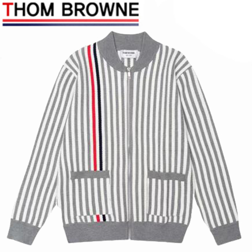 THOM BROWNE-08171 톰 브라운 그레이/화이트 스트라이프 장식 니트 재킷 남성용