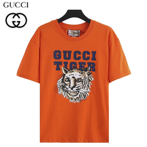 GUCC*-03071 구찌 오렌지 타이거 프린트 장식 티셔츠 남여공용