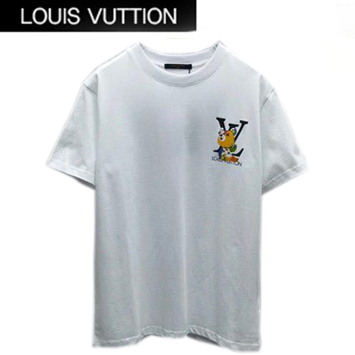 LOUIS VUITTON-07041 루이비통 화이트 LV 시그니처 프린트 장식 티셔츠 남성용