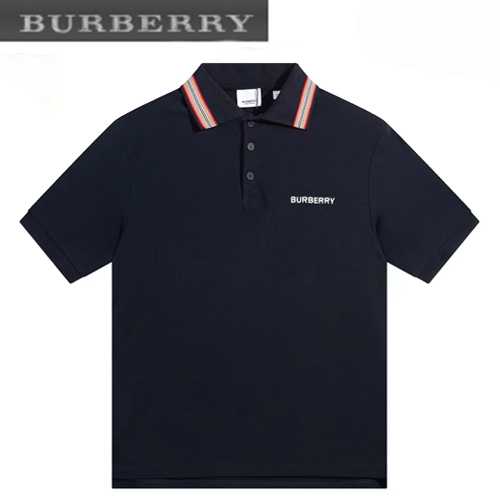 BURBERRY-06081 버버리 블랙 체크 무늬 스트라이프 장식 폴로 티셔츠 남성용