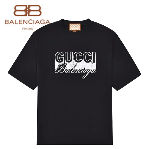 GUCC*-03021 구찌 블랙 구찌 X 발렌시아가 콜라보 프린트 장식 티셔츠 남여공용