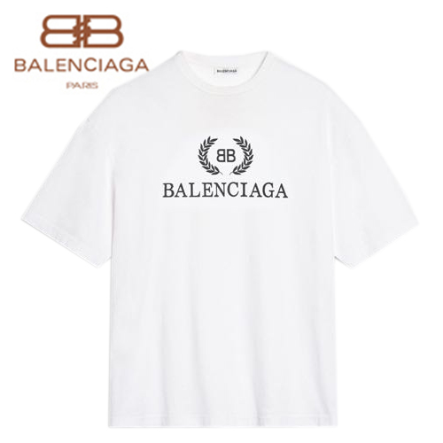 BALENCIAGA-08016 발렌시아가 화이트/블랙 코튼 프린트 장식 티셔츠 남여공용
