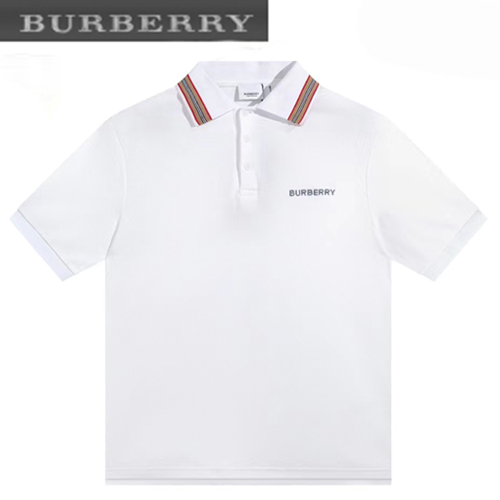 BURBERRY-06082 버버리 화이트 체크 무늬 스트라이프 장식 폴로 티셔츠 남성용