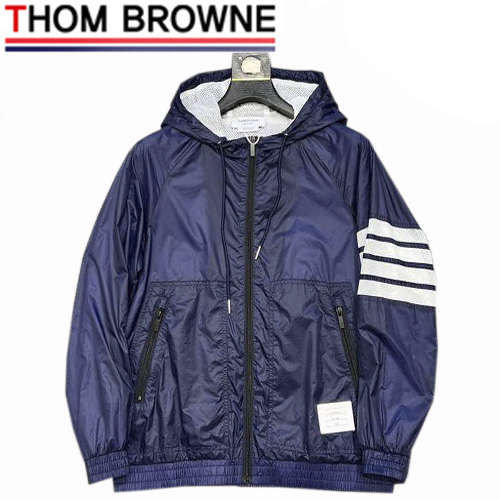 THOM BROWNE-02112 톰 브라운 네이비 스트라이프 장식 바람막이 후드 쟈켓 남성용