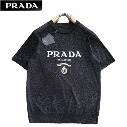 PRADA-03172 프라다 블랙 니트 코튼 티셔츠 남성용